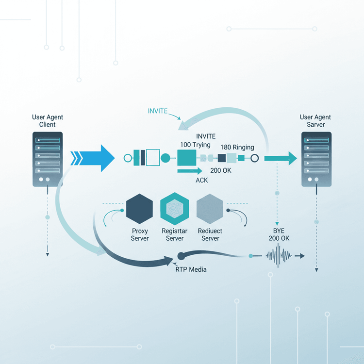 Illustration for SIP Call Flow Explained Step by Step (INVITE → BYE)