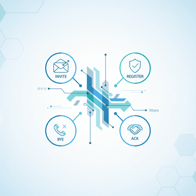 Illustration for SIP Methods Explained: INVITE, REGISTER, BYE, ACK & More